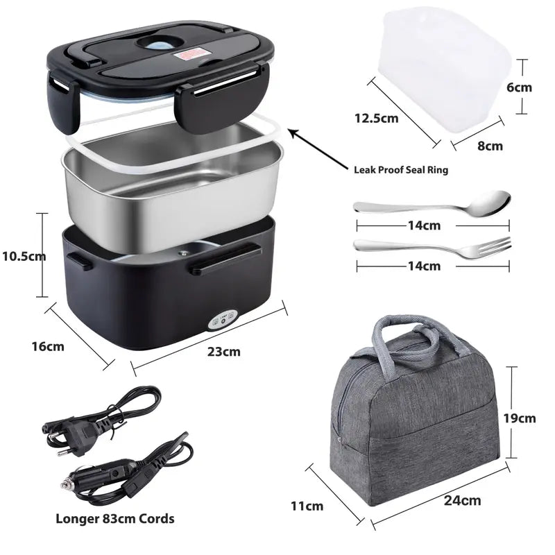 HeatMate 80W Electric Lunch Box – Leakproof, 1.5L/1.8L, Portable with Cutlery Bag