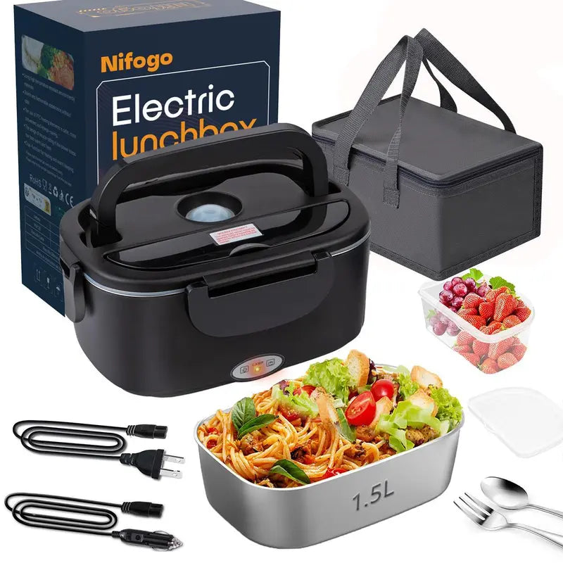 HeatMate 80W Electric Lunch Box – Leakproof, 1.5L/1.8L, Portable with Cutlery Bag