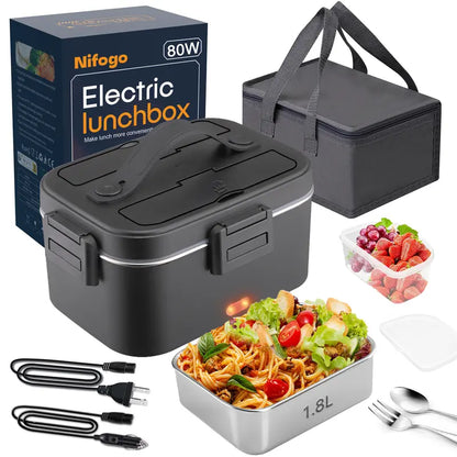 HeatMate 80W Electric Lunch Box – Leakproof, 1.5L/1.8L, Portable with Cutlery Bag